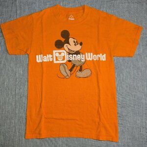 Walt Disney World Mickey Mouse T-Shirt Orange Size Small Retro Graphic Logo‎